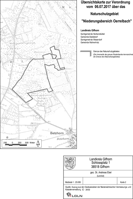 Übersichtskarte der Verordnung des Naturschutzgebiets "Niederungsbereich Oerrelbach"