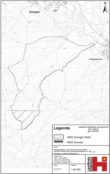 Verordnungskarte des Naturschutzgebietes "Duinger Wald"