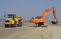 Eingesetzter Bagger und Dumper