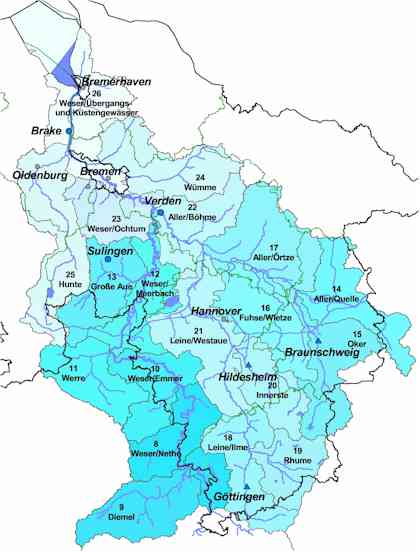 Einzugsgebiete der Weser in Niedersachsen