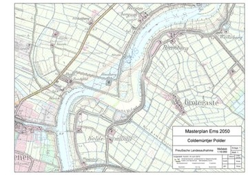 Lageplan der Flussschleife bei Coldemüntje vor der Flussbegradigung im Jahr 1925