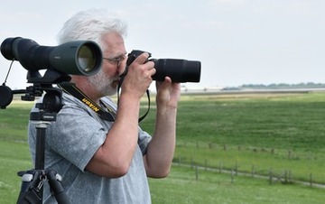 Peter Pauschert bei der fotografischen Erfassung der Säbler-Kolonie am Petkumer Deichvorland