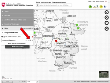 Klicken auf das Tabellensymbol links neben dem Infobutton öffnet die Tabelle mit den Nutztierschäden. Die einzelnen Spalten können über die Kopfzeile sortiert werden.