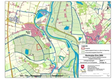 Das Plangebiet umfasst ca. 11 ha Fläche und ist südlich der Ortschaft Rhede (Ems) gelegen. Der Flächenankauf durch das Land Niedersachsen erfolgte im Plangebiet im Rahmen des Masterplan Ems 2050.