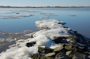 Auch die Buhnen an der Bundeswasserstraße Ems liegen unter einer Eisdecke.