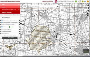 Durch Anklicken der jeweiligen Kästchen können weitere Inhalte sichtbar geschaltet werden, z. B. FFH-Gebiete...
