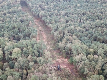 Auf den mit einer Fotodrohne hergestellten Bildern lässt sich die Arbeitstrasse im Moor besonders gut demonstrieren. Der hier später hergestellte Moordamm soll Wasser im Moor zurückhalten und so zu naturnahen Wasserständen beitragen.