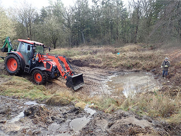 Beim NABU Gut Sunder (Landkreis Celle) wird ein kleines Froschkraut-Gewässer zusammen mit dem Teichwirt der nahen Meißendorfer Teiche und unter ökologischer Maßnahmenbegleitung durch Ulrich Meyer-Spethmann entschlammt.