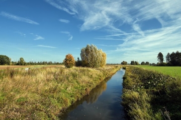 Hunte mit Gewässerrandstreifen zwischen Grün- und Ackerland