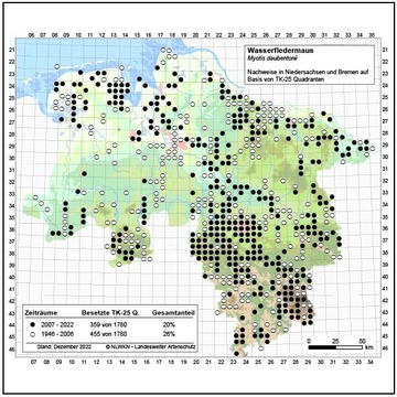 Verbreitungskarte Niedersachsen Wasserfledermaus