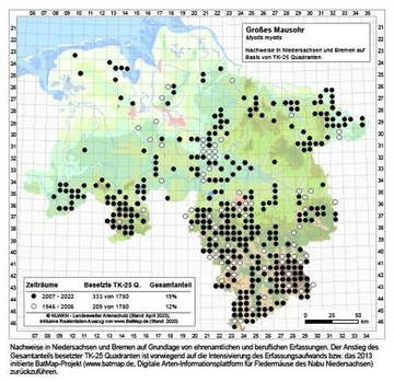 Verbreitungskarte Niedersachsen Großes Mausohr