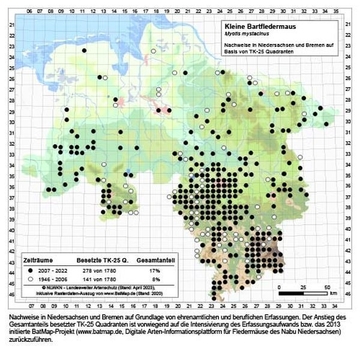 Verbreitungskarte Niedersachsen Kleine Bartfledermaus