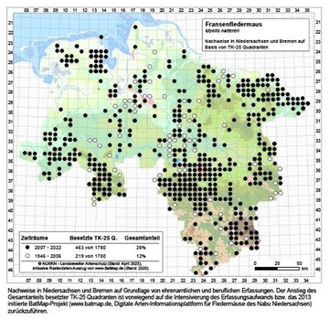 Verbreitungskarte Niedersachsen Fransenfeldermaus