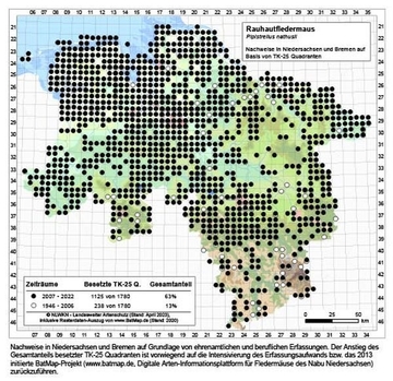 Verbreitungskarte Niedersachsen Rauhautfledermaus