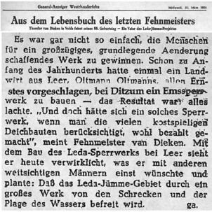 General Anzeiger Westrhauderfehn vom 31.März 1954