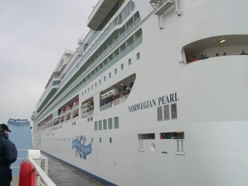 Die Norwegian Pearl im Emssperrwerk