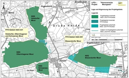 Lage und Abgrenzung des LIFE+ Projektgebietes „Hannoversche Moorgeest“