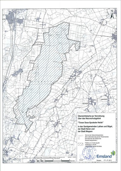 Übersichtskarte zur Naturschutzgebietsverordnung "Tinner Dose-Sprakeler Heide"