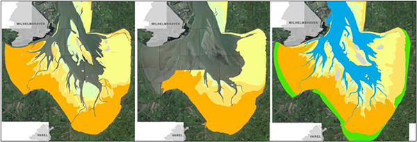 Sedimentverteilung im Jadebusen für die Zustände 1996 - 2006 - 2009