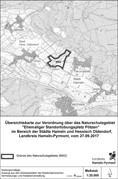 Übersichtskarte der Verordnung des Naturschutzgebiets "Ehemaliger Standortübungsplatz Pötzen"