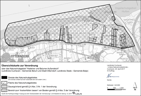 Übersichtskarte der Verordnung des Naturschutzgebiets "Hadelner und Belumer Außendeich"