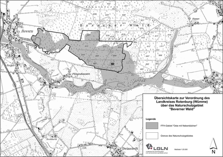 Übersichtskarte der Verordnung des Naturschutzgebiets "Beverner Wald"