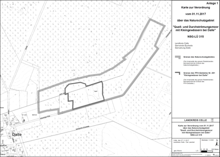 Verordnungskarte des Naturschutzgebietes "Quell- und Durchströmungsmoor mit Kleingewässern bei Dalle"