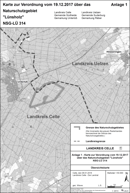 Verordnungskarte des Naturschutzgebietes "Lünsholz"
