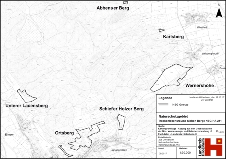 Verordnungskarte des Naturschutzgebietes "Trockenlebensräume - Sieben Berge, Vorberge"