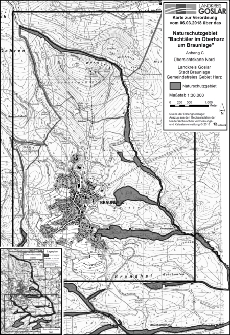Übersichtskarte Nord der Verordnung des Naturschutzgebietes "Bachtäler im Oberharz um Braunlage"