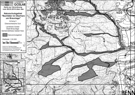 Übersichtskarte Süd der Verordnung des Naturschutzgebietes "Bachtäler im Oberharz um Braunlage"
