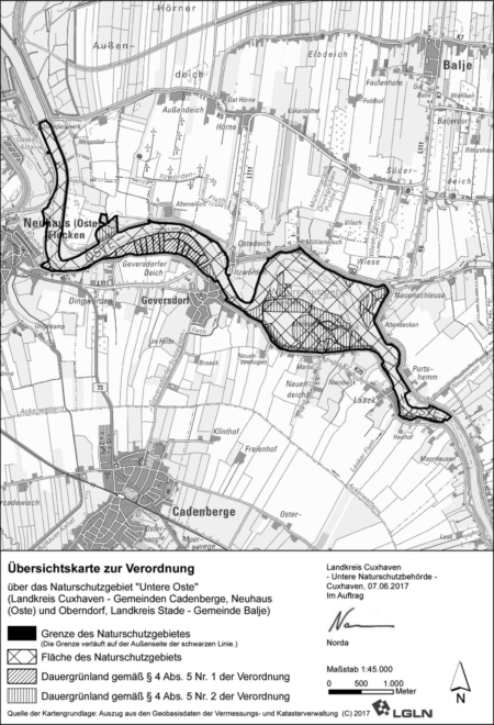 Übersichtskarte der Verordnung des Naturschutzgebietes "Untere Oste"