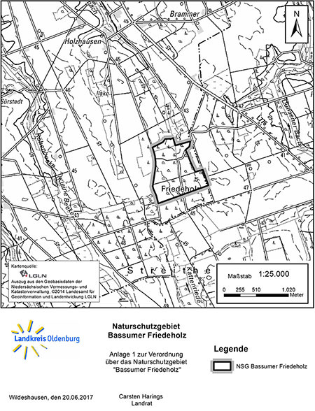 Übersichtskarte der Verordnung des Naturschutzgebietes "Bassumer Friedeholz"