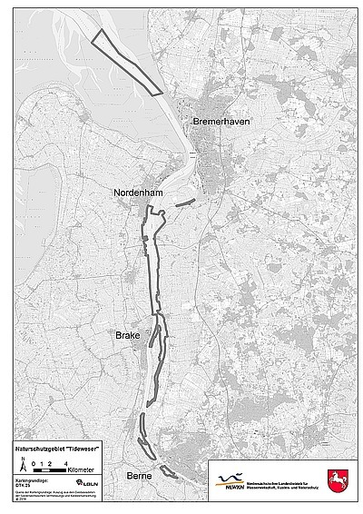 Übersichtskarte zum Naturschutzgebiet "Tideweser"