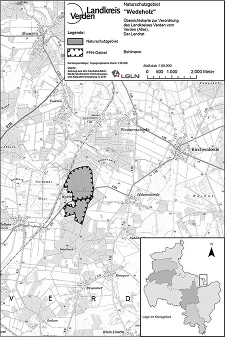 Übersichtskarte der Verordnung des Naturschutzgebietes Wedeholz