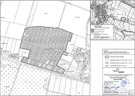 Übersichtskarte der Verordnung des Naturschutzgebietes Birken-Eichenwald bei Sangenstedt