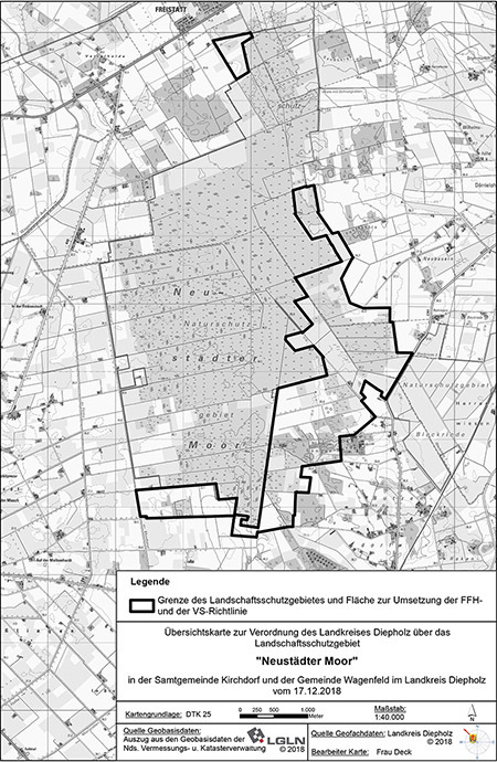 Übersicht der Verordnungskarte des Landschaftsschutzgebietes Neustädter Moor