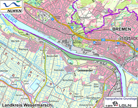 Übersichtskärtchen zum Landschaftschutzgebiet "Tideweser vor Berne und Lemwerder"