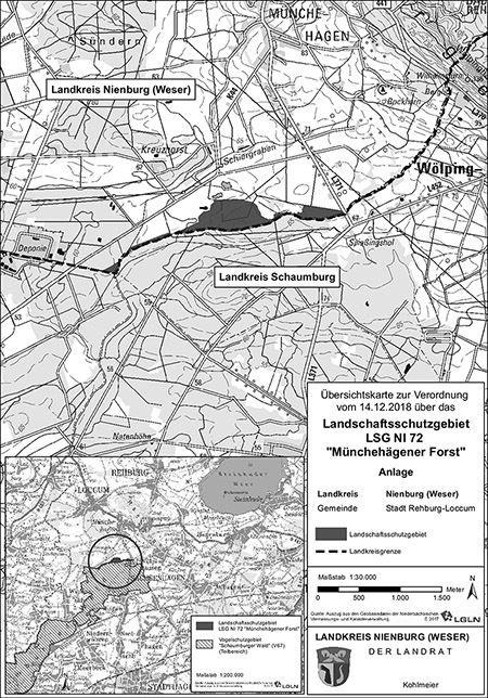 Übersicht der Verordnungskarte des Landschaftsschutzgebietes "Münchehägener Forst"