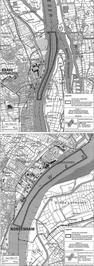 Übersicht der Verordnungskarte des Landschaftsschutzgebietes "Tideweser vor Nordenham und Brake"