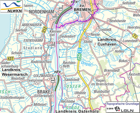 Übersichtskärtchen zum Landschaftschutzgebiet "Tideweser vor Nordenham und Brake"