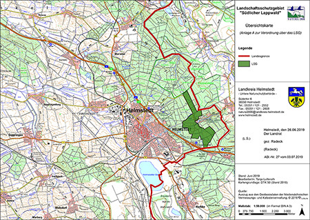 Übersichtskarte zur Verordnung des Landschaftsschutzgebietes "Südlicher Lappwald"