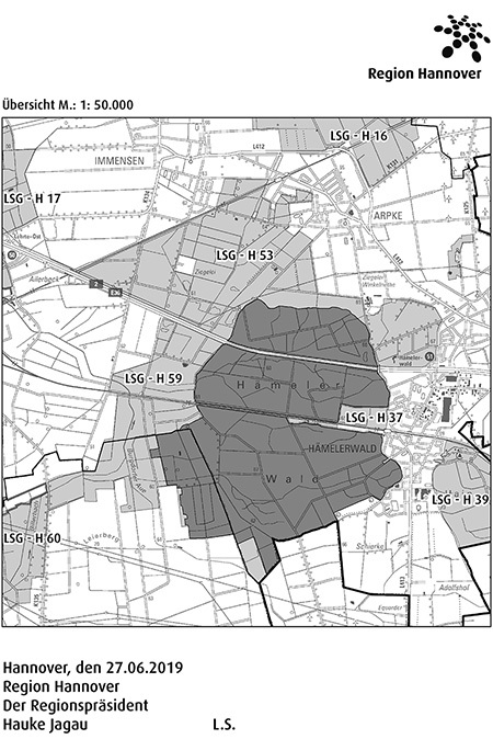 Übersichtskarte der Verordnung des Naturschutzgebietes "Hämeler Wald und Sohrwiesen"