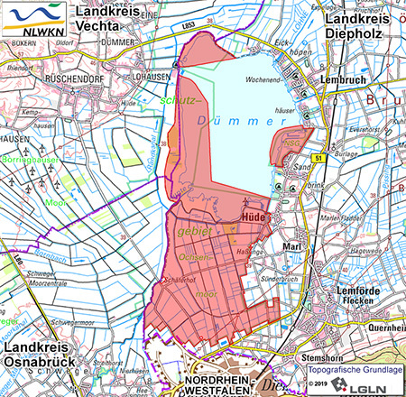 Übersichtskärtchen zum Naturschutzgebiet "Dümmer, Hohe Sieben und Ochsenmoor"