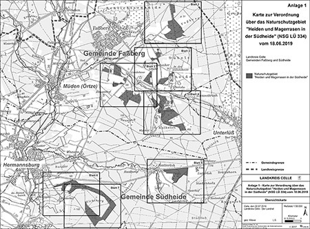 Übersichtskarte der Verordnung des Naturschutzgebietes "Heiden und Magerrasen in der Südheide"