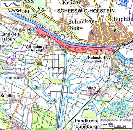 Verordnungsübersichtskarte des Naturschutzgebietes "Elbeniederung von Hohnstorf bis Artlenburg"