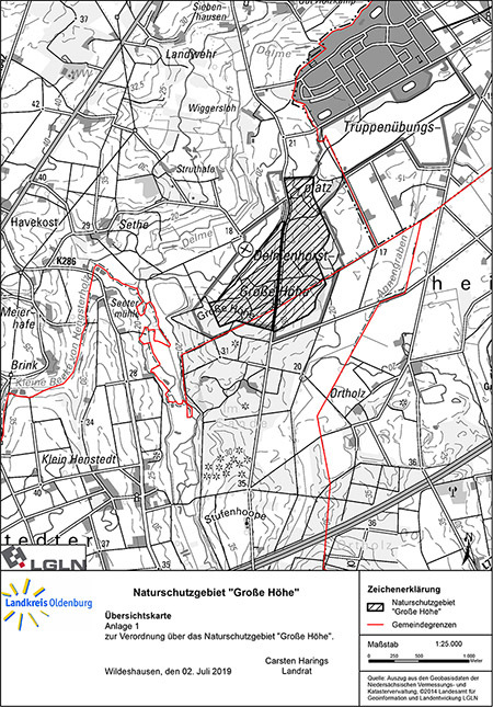 Übersichtskarte der Verordnung des Naturschutzgebietes "Große Höhe"