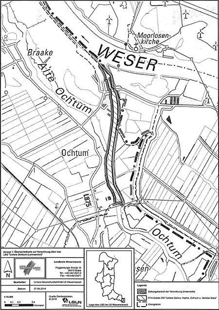 Übersichtskarte der Verordnung des Landschaftsschutzgebietes "Untere Ochtum (Lemwerder)"