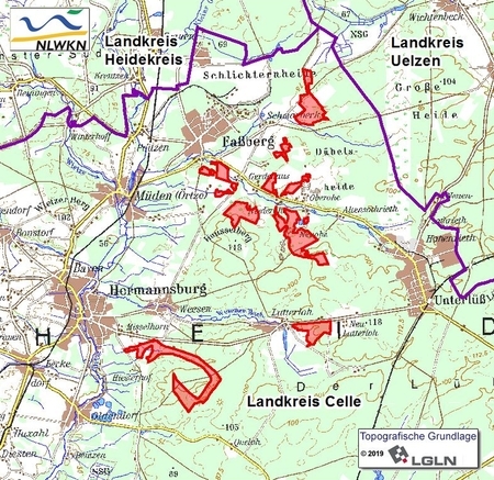 Übersichtskarte der Verordnung des Naturschutzgebietes "Heiden und Magerrasen in der Südheide"