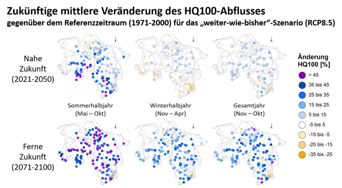 Zukünftige mittlere Veränderung des HQ100-Abflusses